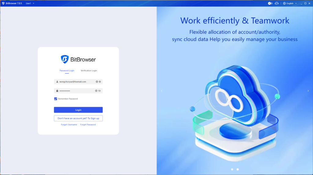 Screenshot of the Bit Browser login backend