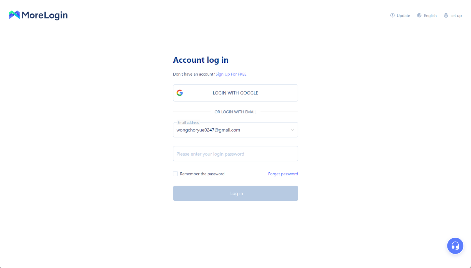 Download MoreLogin, sign up if needed, and sign in