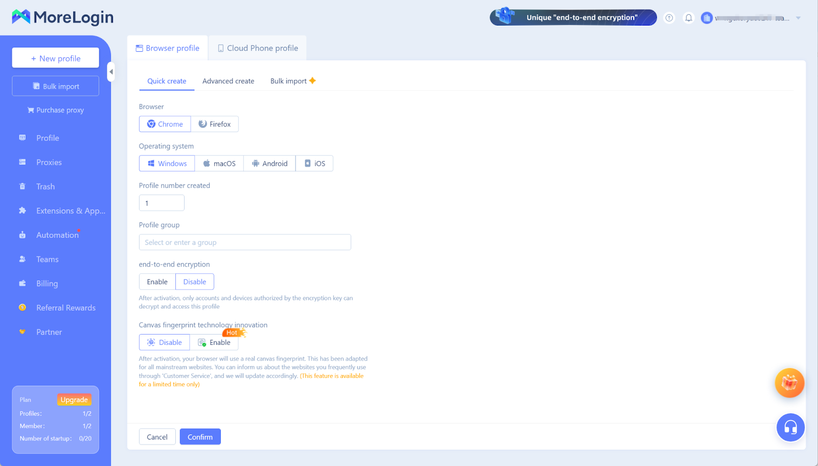 MoreLogin Browser Profile Screenshot