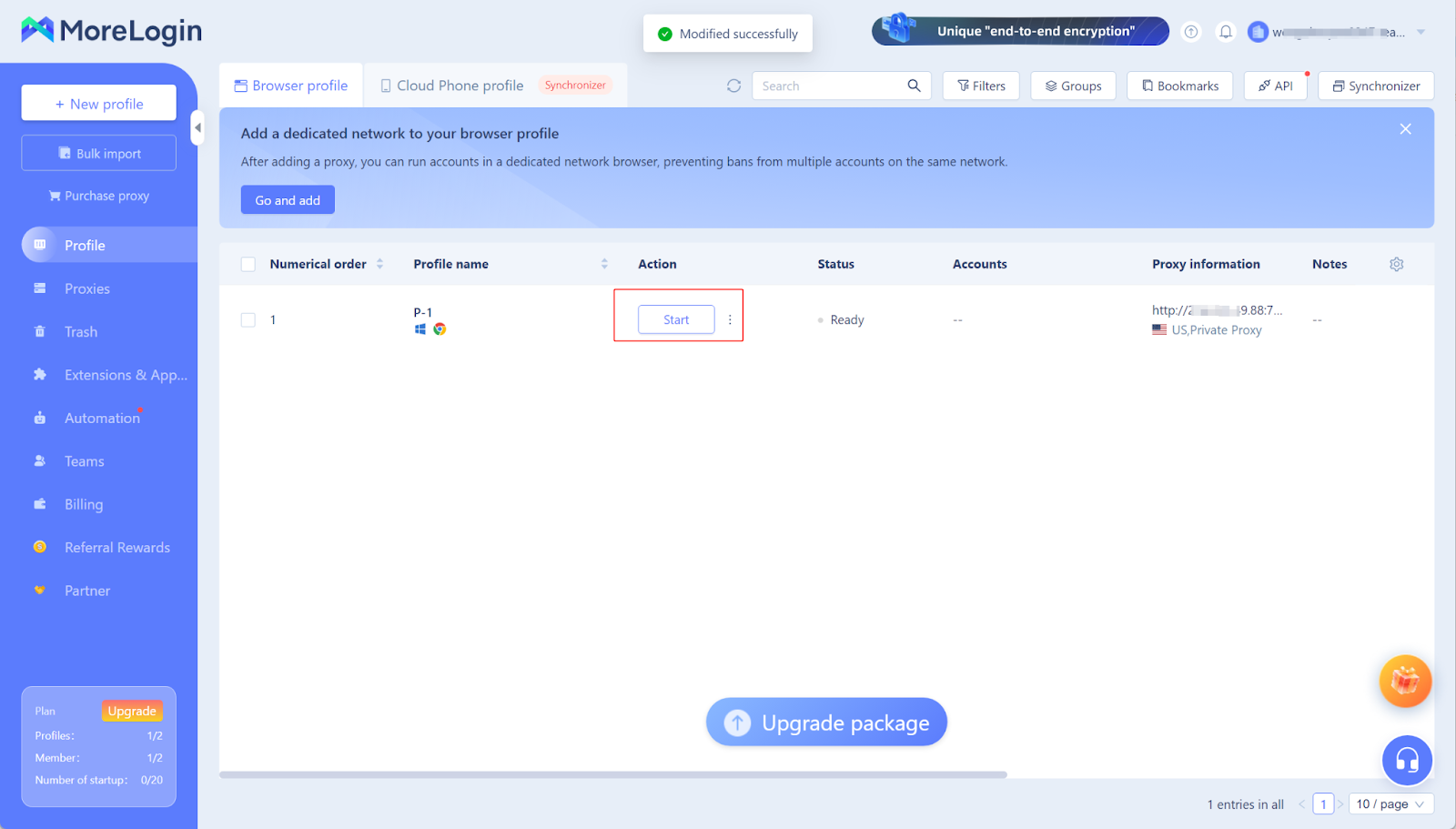 MoreLogin Profile Screenshot