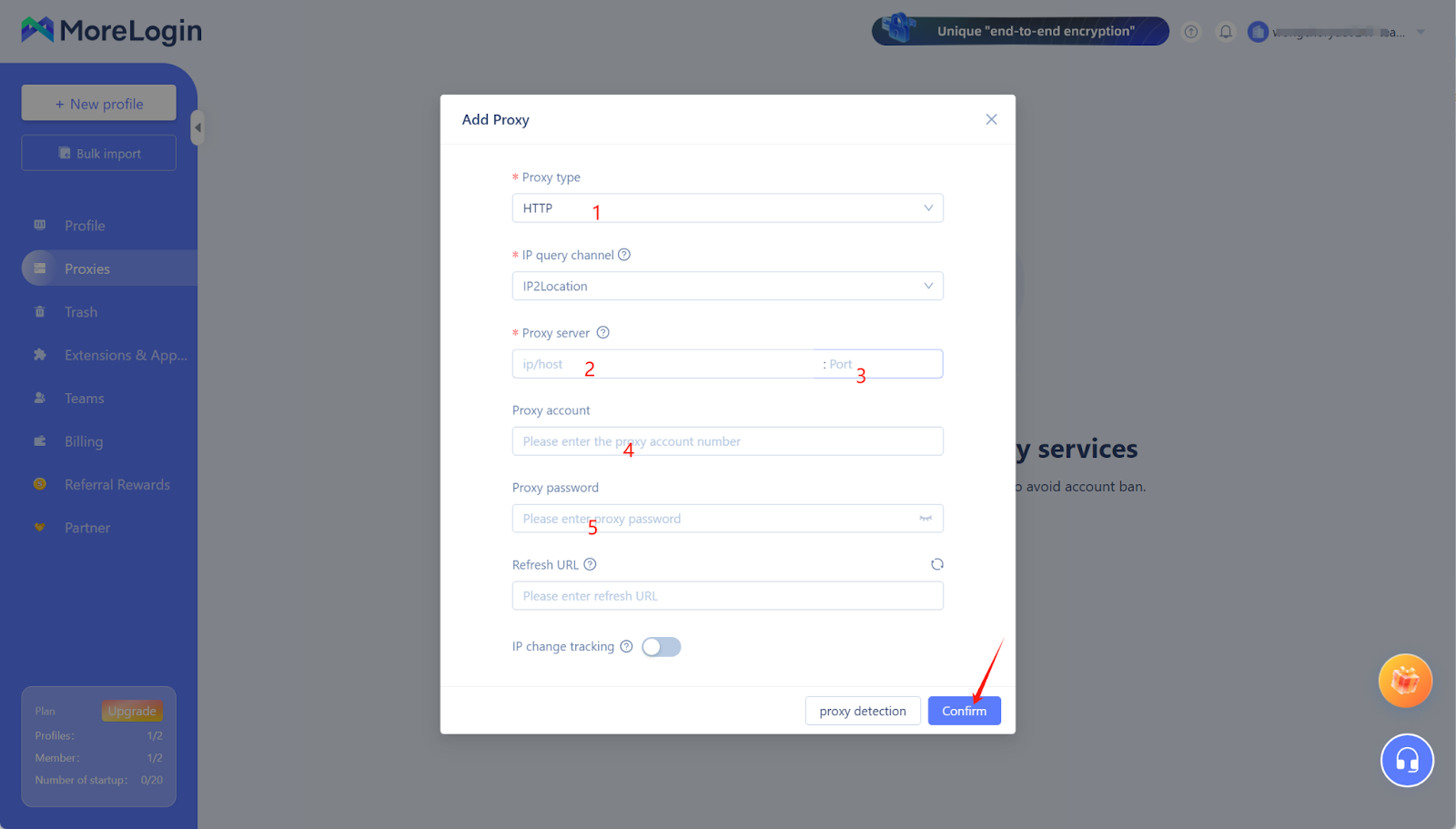 MoreLogin Add Proxy Screenshot