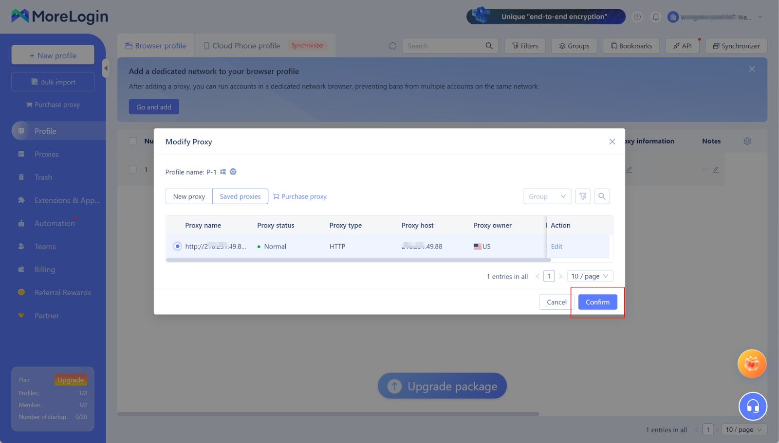MoreLogin Modify Proxy Screenshot
