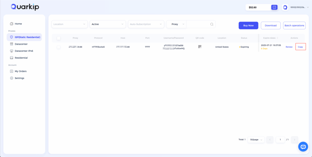 QuarkIP ISP Proxies Screenshot
