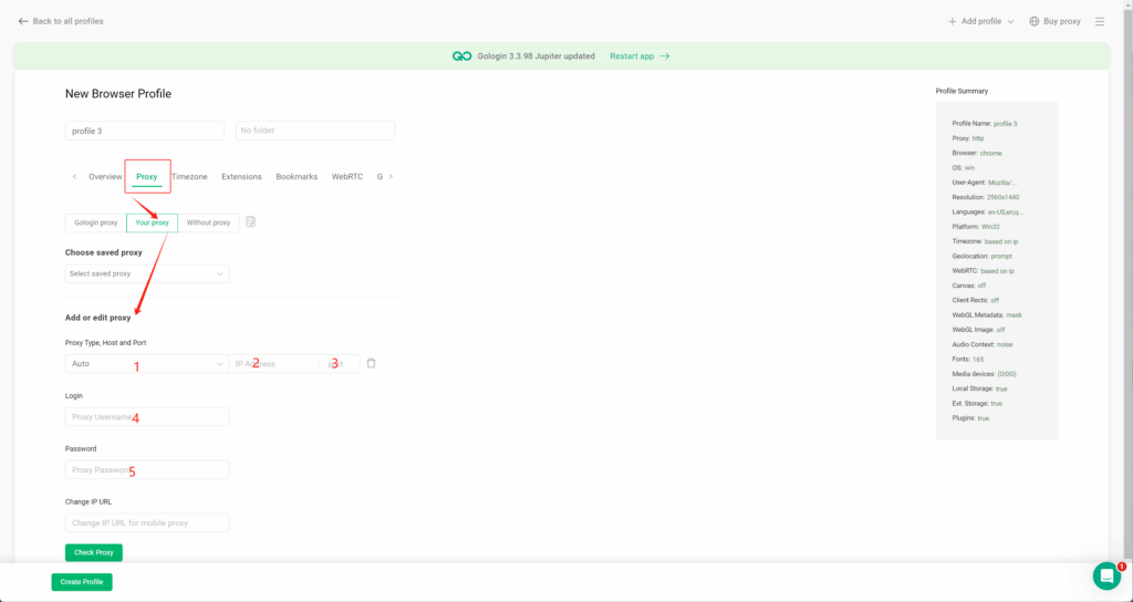 GoLogin New Browser Profile