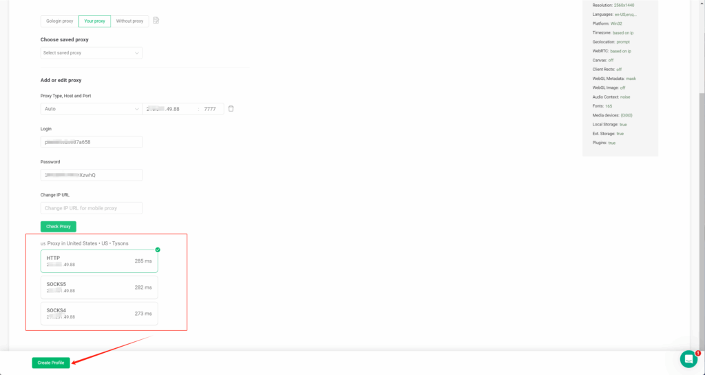 GoLogin Create Profiles Screenshot