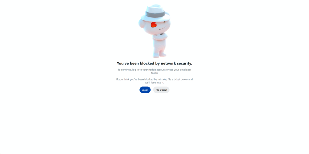 Screenshot of Reddit being blocked