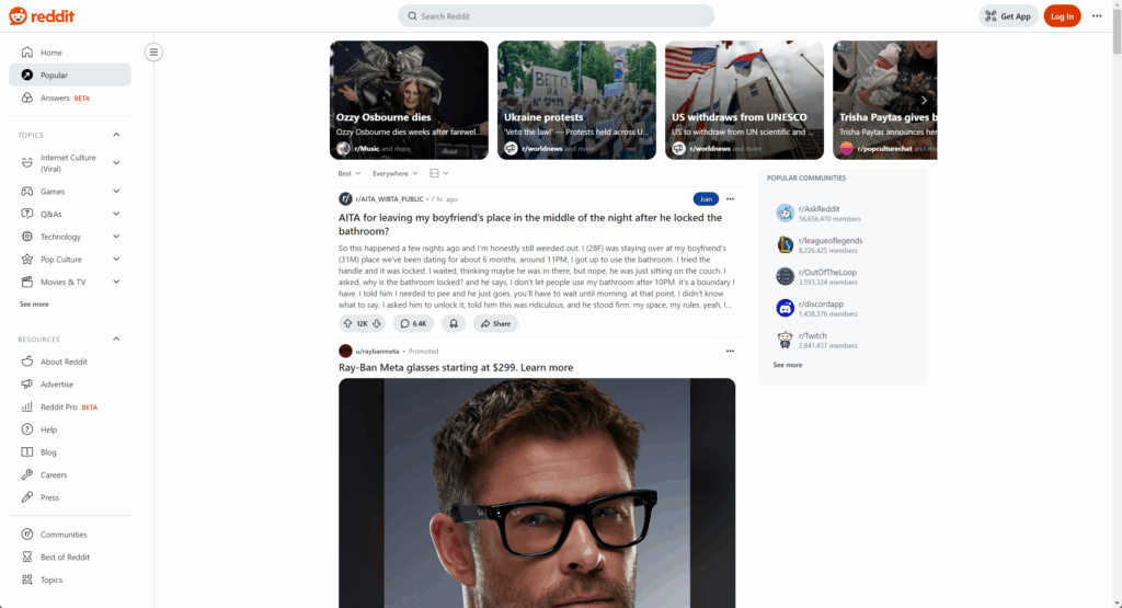 reddit homepage screenshot