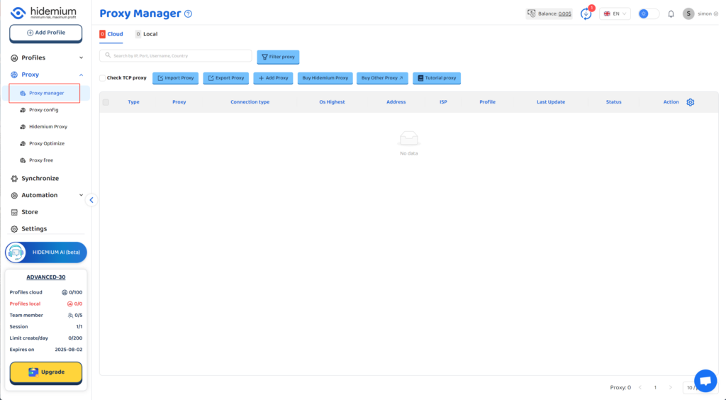 Hidemium Proxy Manager Screenshot