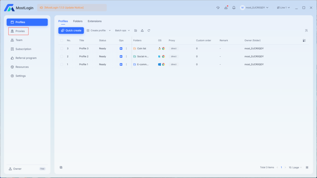 MostLogin Profiles Screenshot