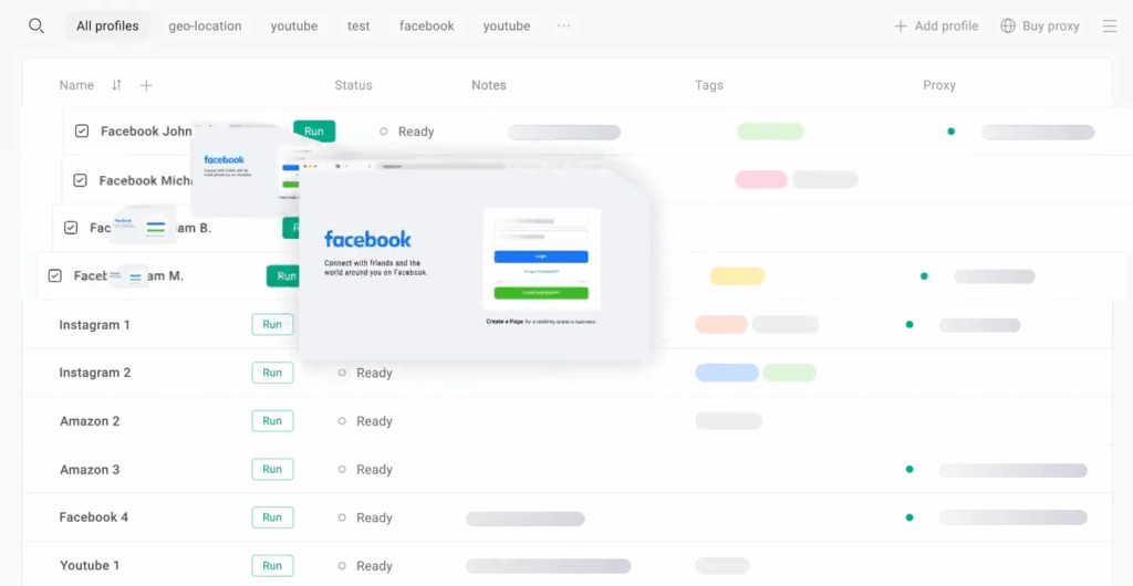 GoLogin All profiles page screenshot