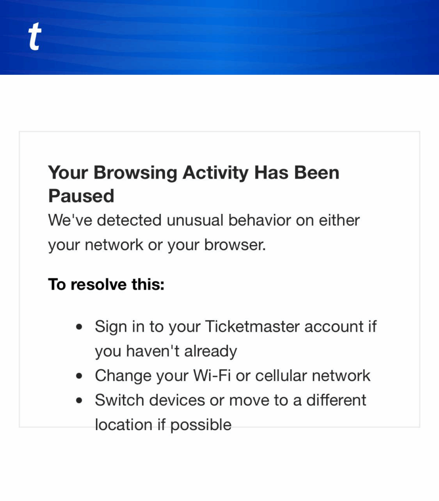 Blocked by Ticketmaster
