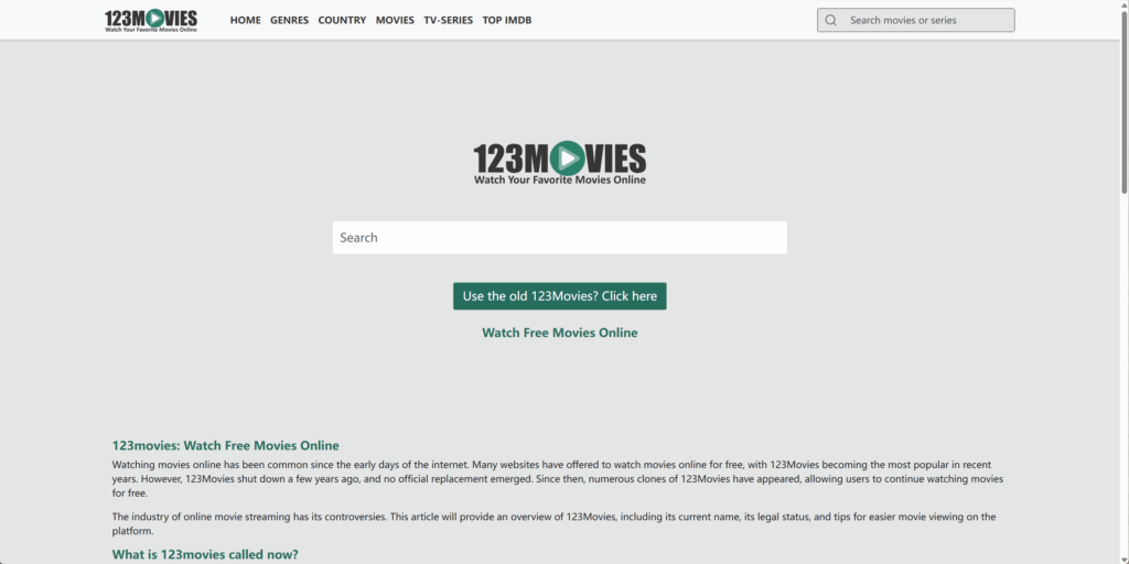 123movies homepage screenshot