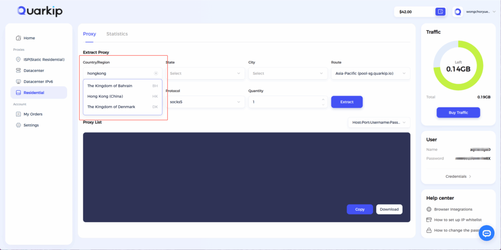 Select QuarkIP Proxies Location