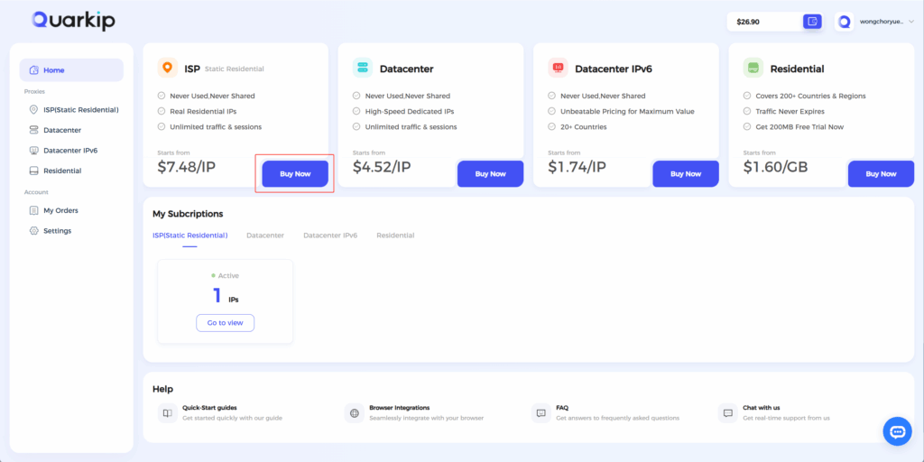 Buy QuarkIP ISP Proxies