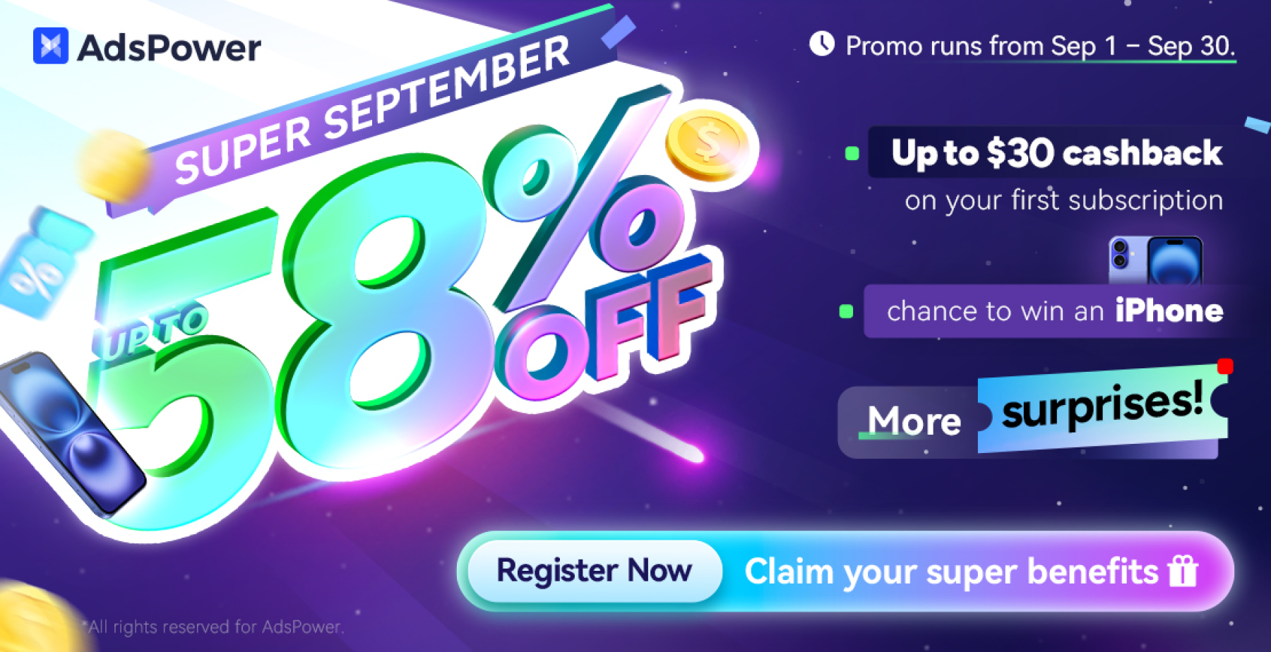 AdsPower Super September Sale: Up to 58% Off & iPhone Draw