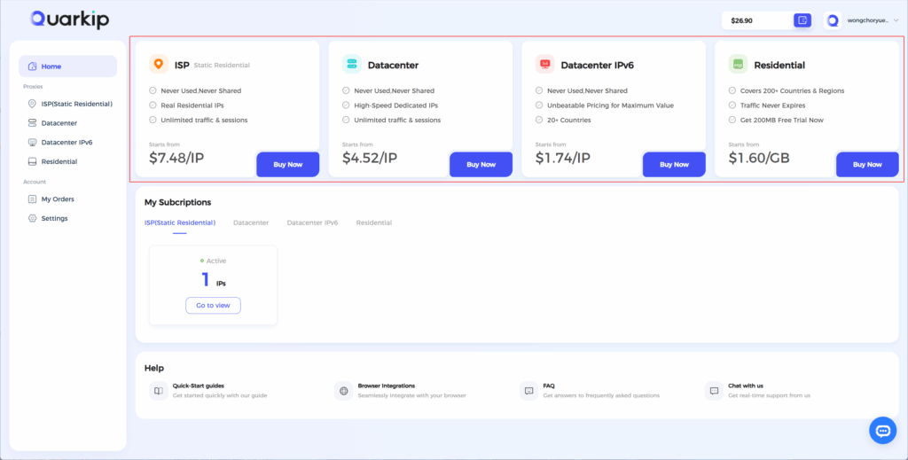 Get a QuarkIP's Proxy Service