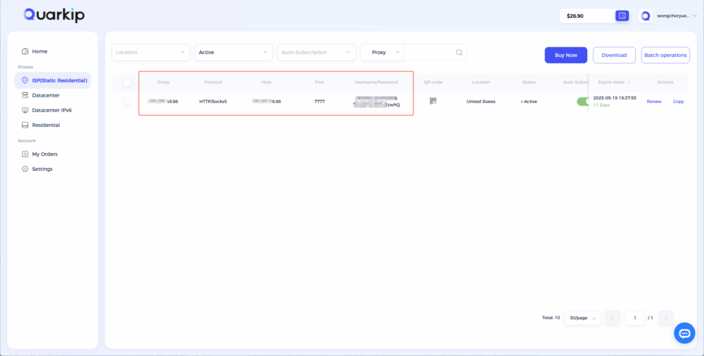 Get QuarkIP's Proxy Credentials
