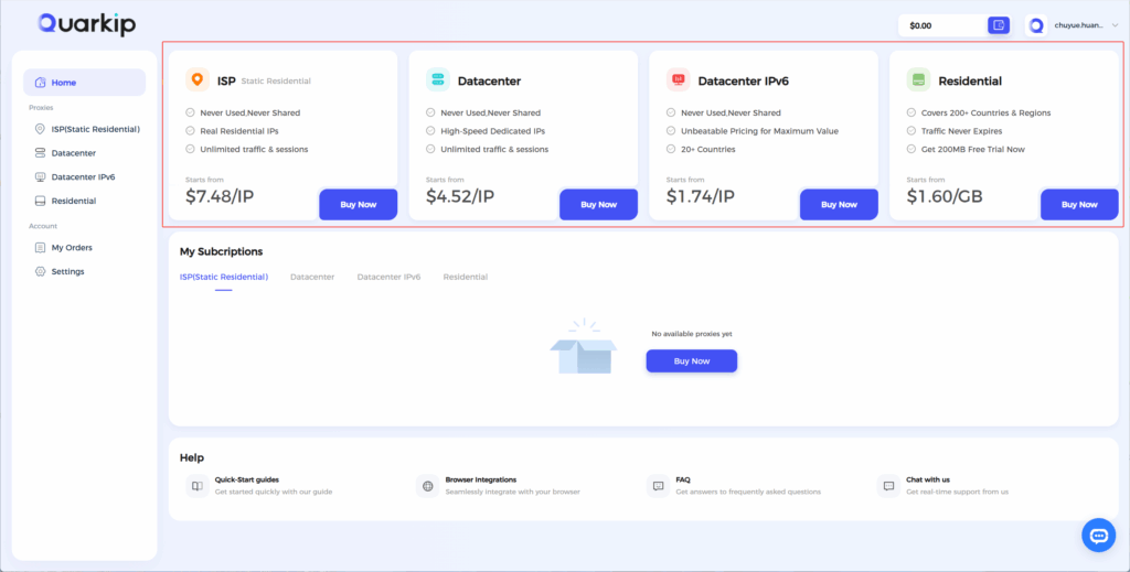 Choose the type of proxy you need