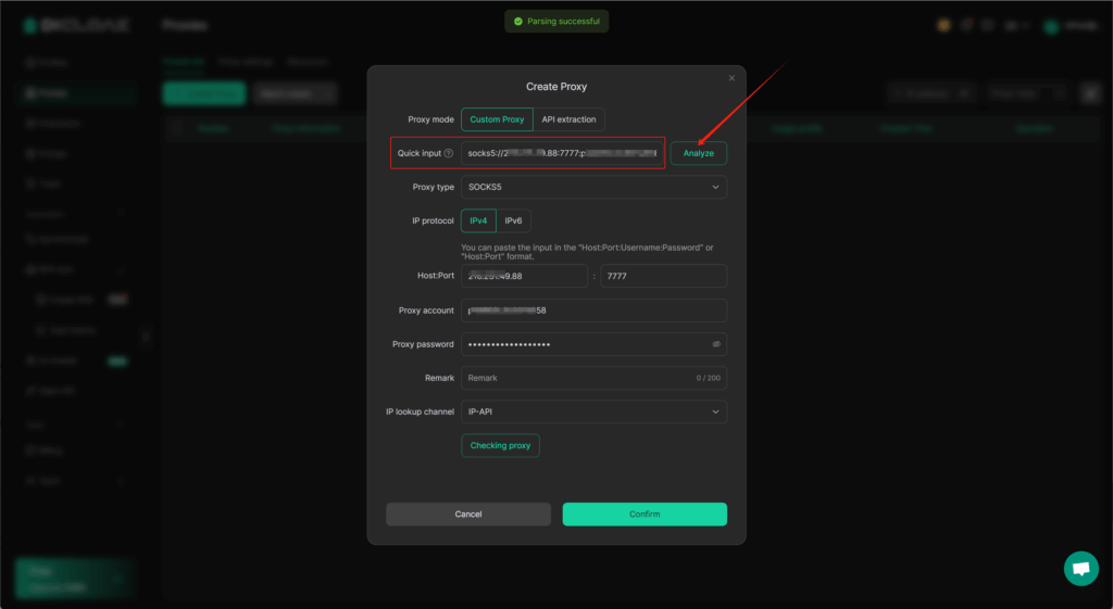 DICloak Create Proxy Page