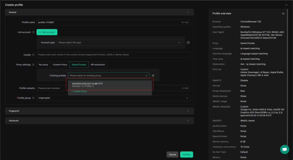 DICloak Create Profile
