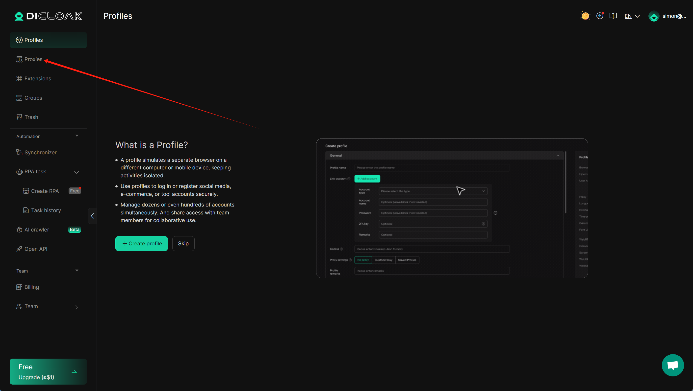 DICloak Proxy Management